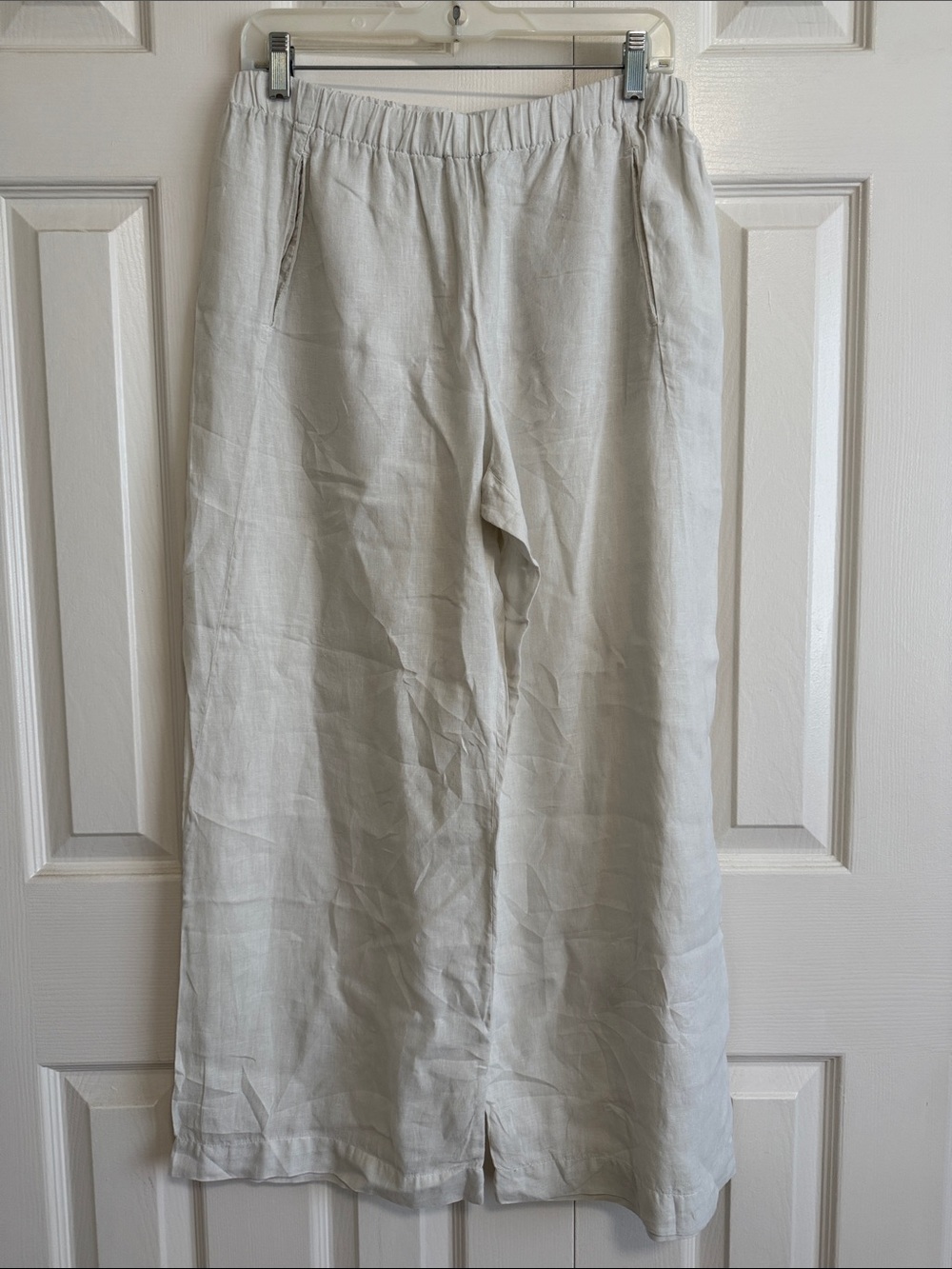 Velvet 100% linen white elastic waistband, wide leg pant. M